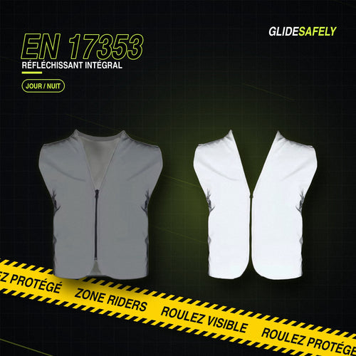 Gilet réfléchissant GlideSafely haute visibilité, gris le jour et lumineux la nuit