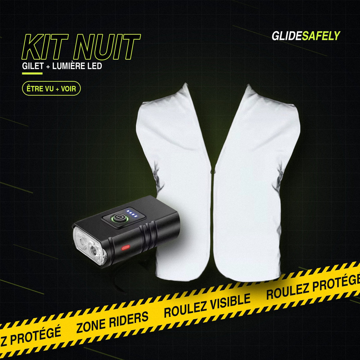 Kit Nuit - Gilet Réfléchissant + Lumière LED