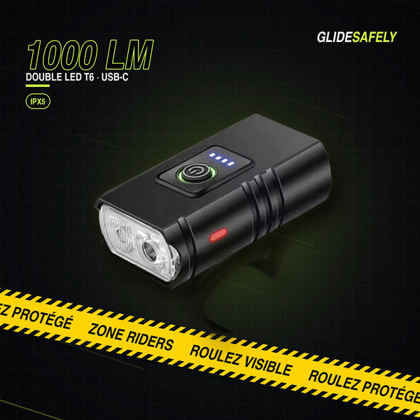 Lumière LED Vélo Avant - USB Rechargeable IPX5