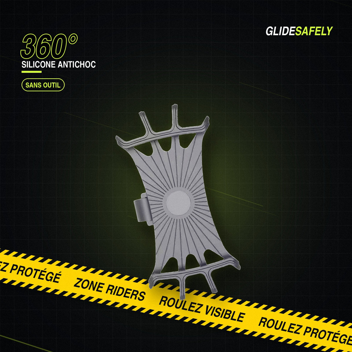 Support téléphone vélo et trottinette GlideSafely en silicone antichoc, rotation 360°